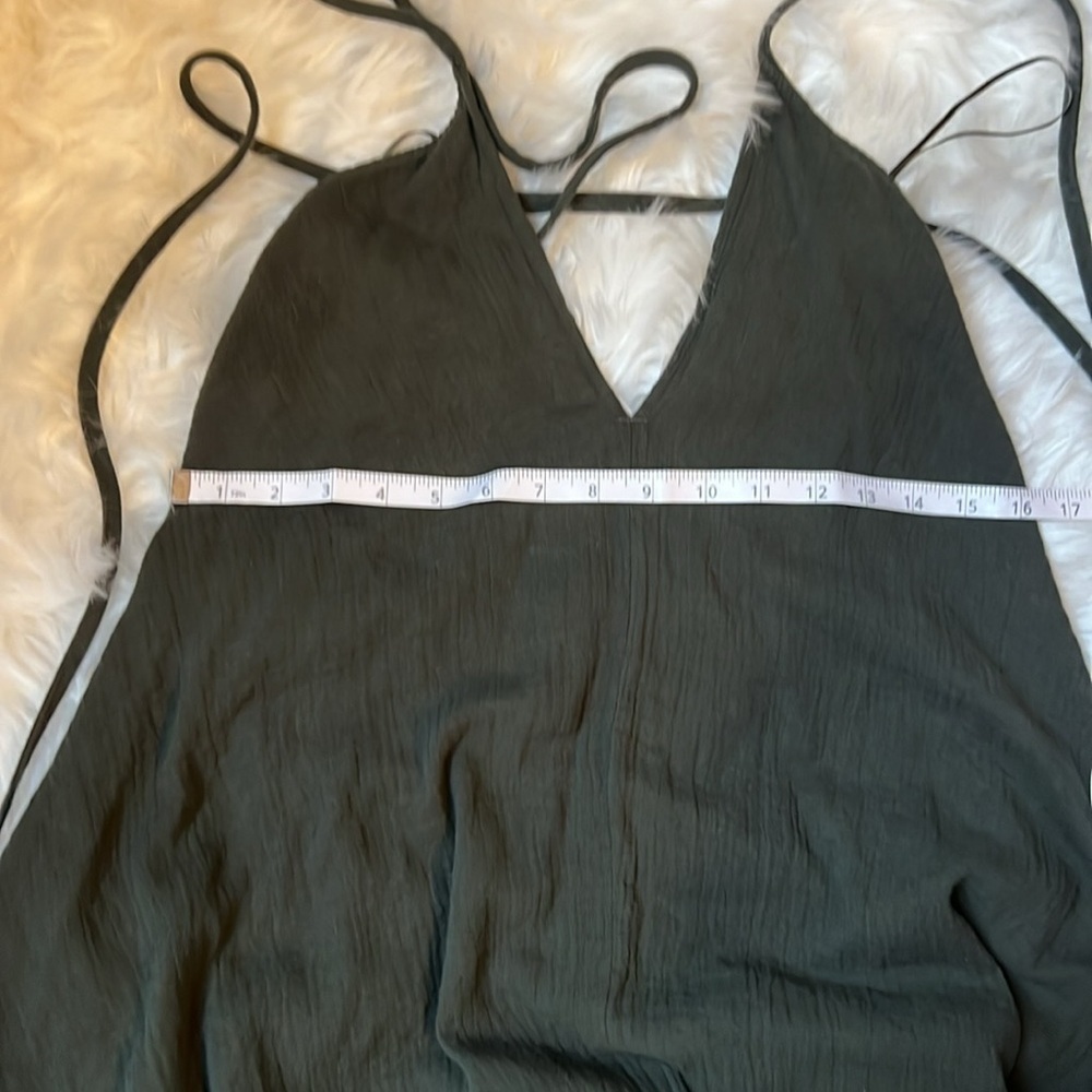 Envy Army Green High-Low Asymmetrical Halter Dress with LongTie to Adjust Style - Picture 7 of 7
